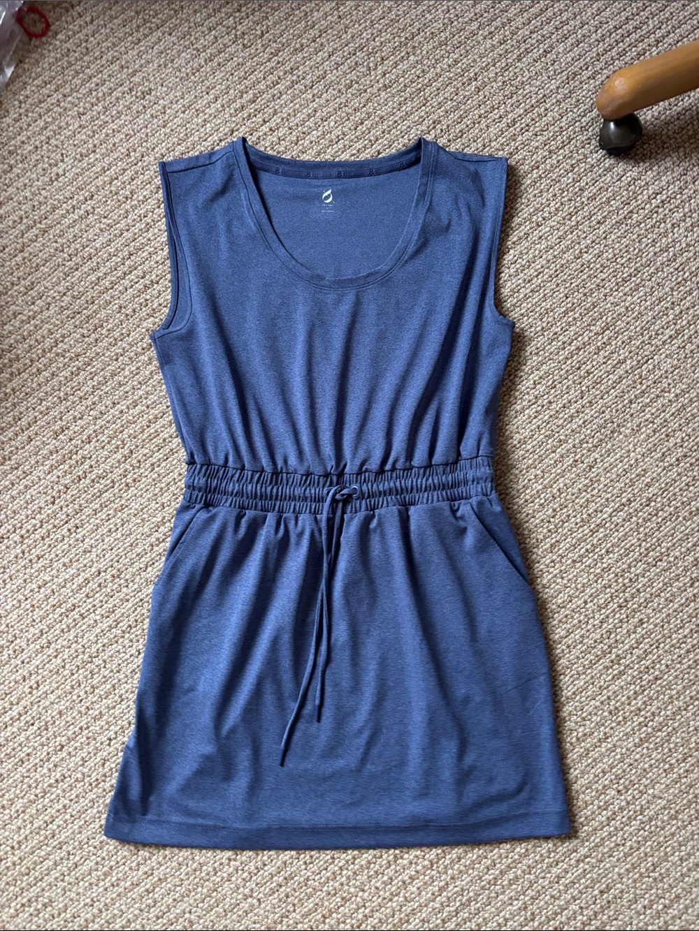 Sleeveless Midi Dress with Drawstring Waist in Navy